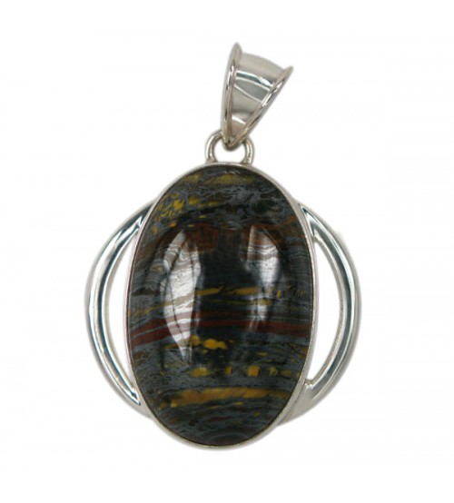 Oval Iron Tiger Eye Pendant, Sterling Silver